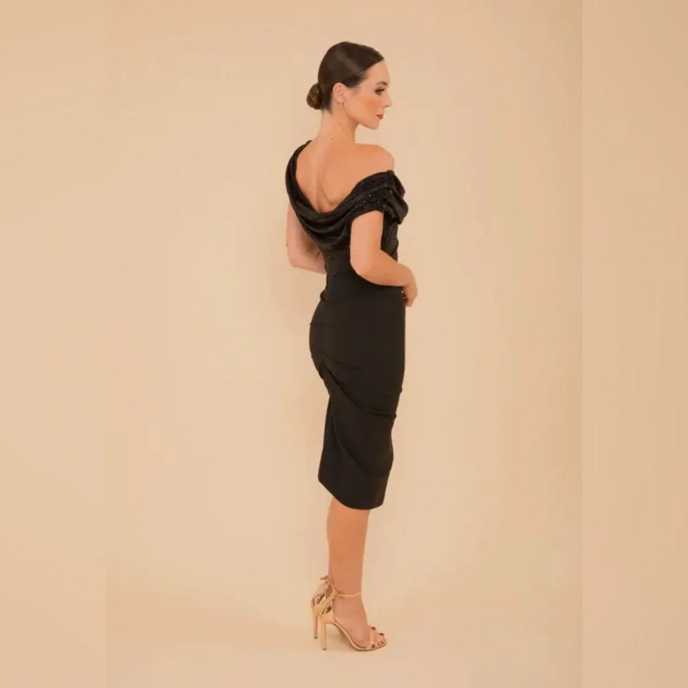 SHOWSTOPPER 💫 ATOM LABEL shimmering carbon jersey dress black sparkle NWOT - Picture 9 of 13